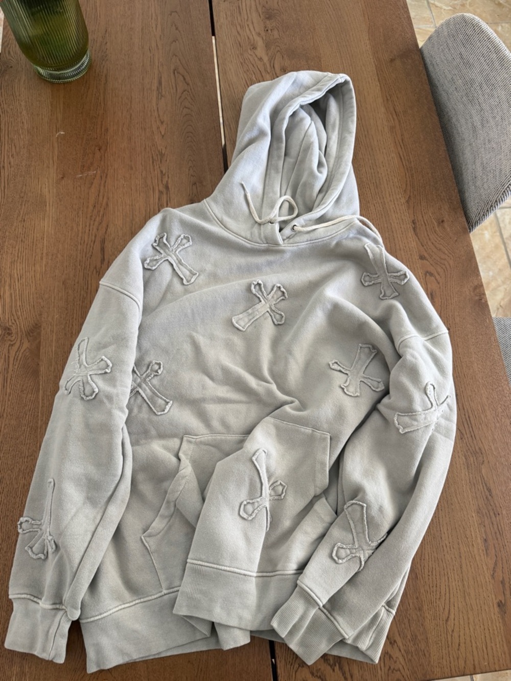 Missguided Light Gray Embroidered Cross Hoodie Sweater